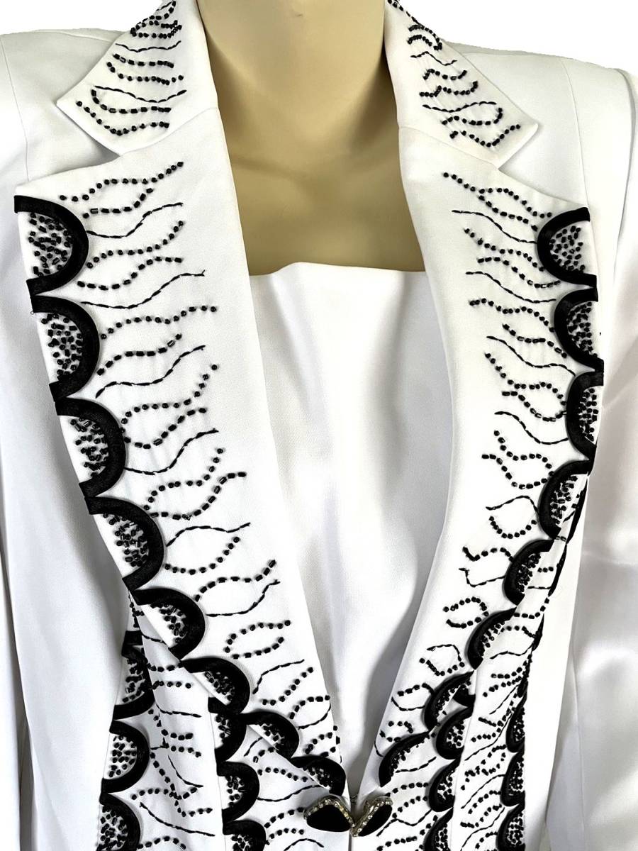 B.M.I. STUDIO white beads pattern long skirt suit US size 8