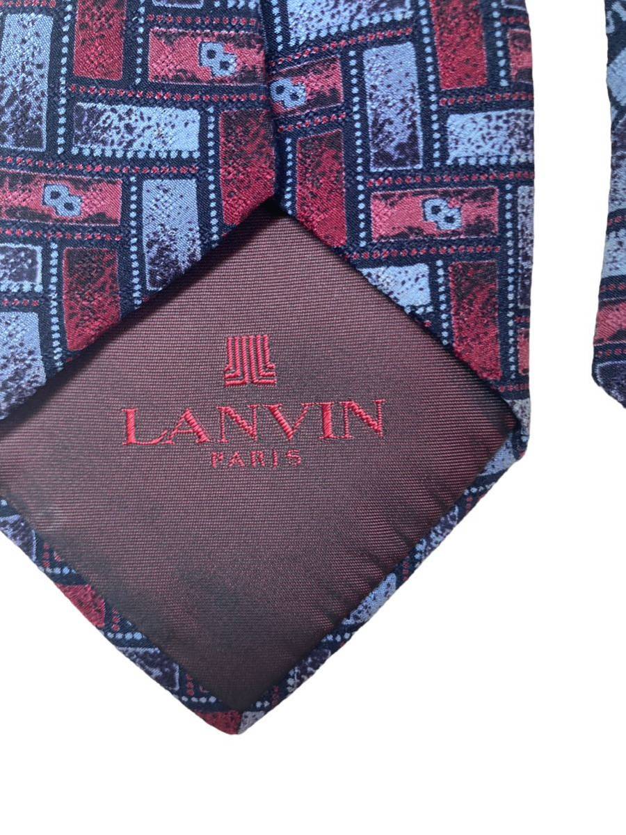 【美品 即日発送】ランバン ストライプ ブルー レッド ネクタイ レギュラー LANVIN タイ ジャガード ダビー lanvin SILK ブランド 総柄_画像2