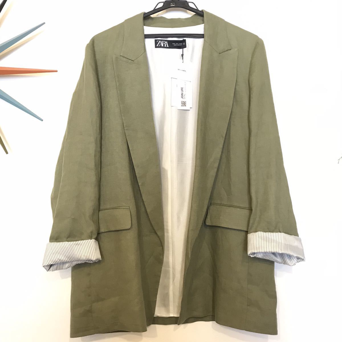 未使用タグ付 ZARA テーラードジャケット ブレザー リネン混