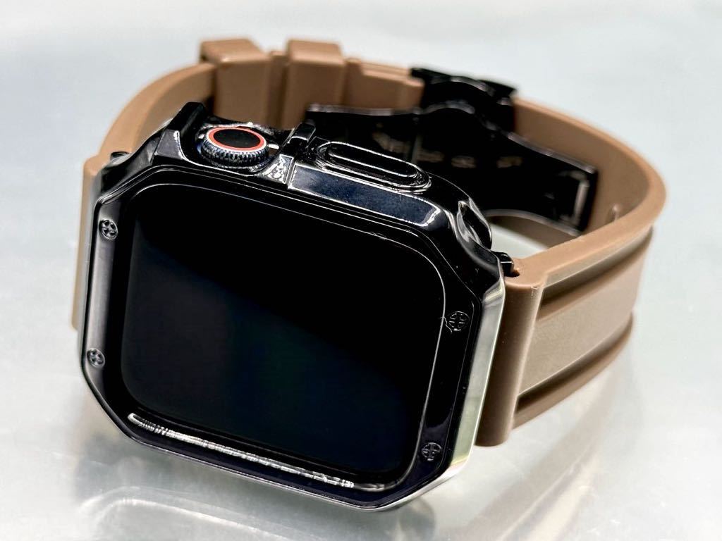 ブラウン&ブラック アップルウォッチバンド ラバーベルト Apple Watch カバー　ケース メンズ レディース 38mm40mm41mm42mm44mm45mm