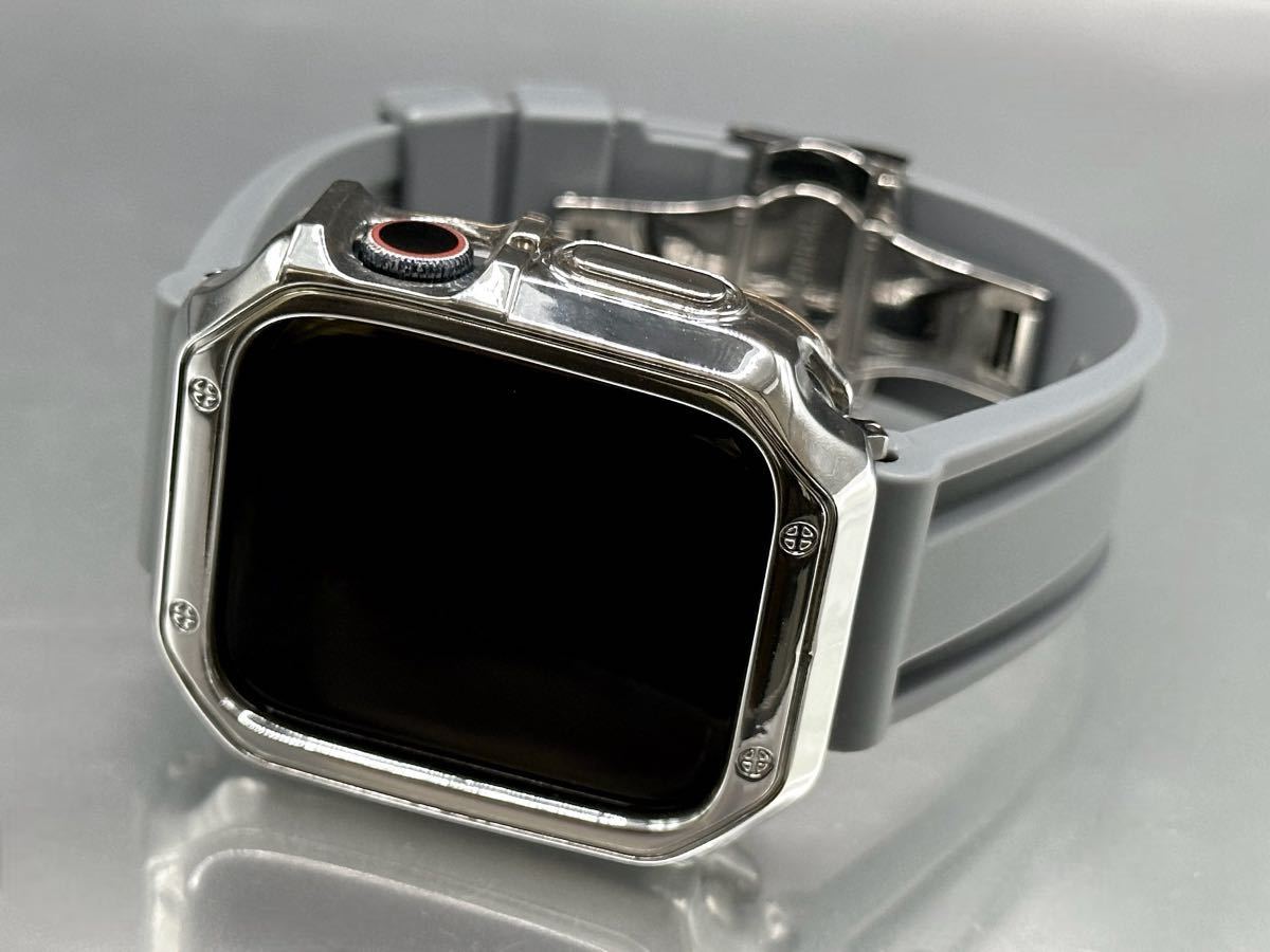 グレー シルバー アップルウォッチバンド ラバーベルト Apple Watch カバー　ケース メンズ レディース 38mm40mm41mm42mm44mm45mm