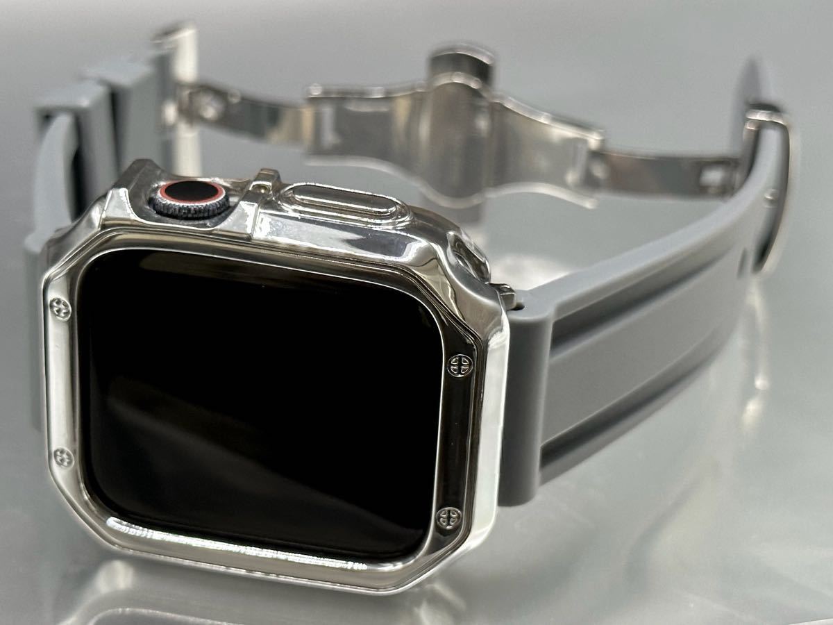 グレー シルバー アップルウォッチバンド ラバーベルト Apple Watch カバー　ケース メンズ レディース 38mm40mm41mm42mm44mm45mm
