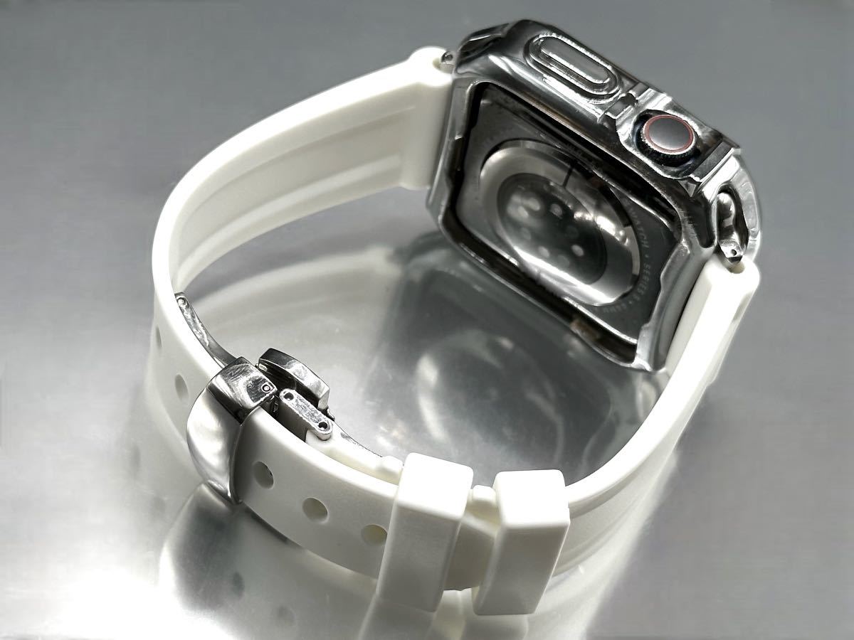 ホワイト シルバー アップルウォッチバンド ラバーベルト Apple Watch カバー　ケース メンズ レディース 38mm40mm41mm42mm44mm45mm_画像5