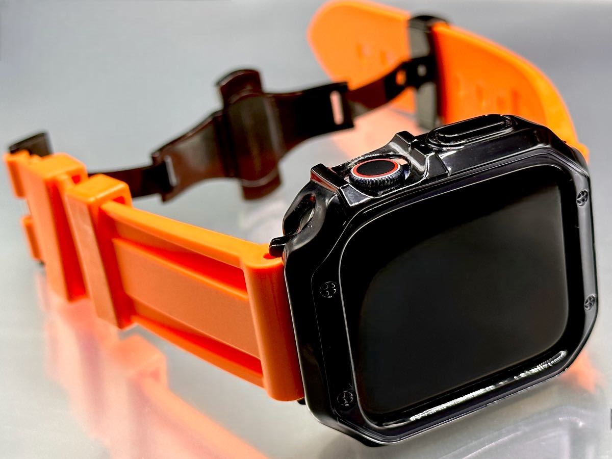 オレンジ&ブラック アップルウォッチバンド ラバーベルト Apple Watch カバー　ケース メンズ レディース 38mm40mm41mm42mm44mm45mm_画像4