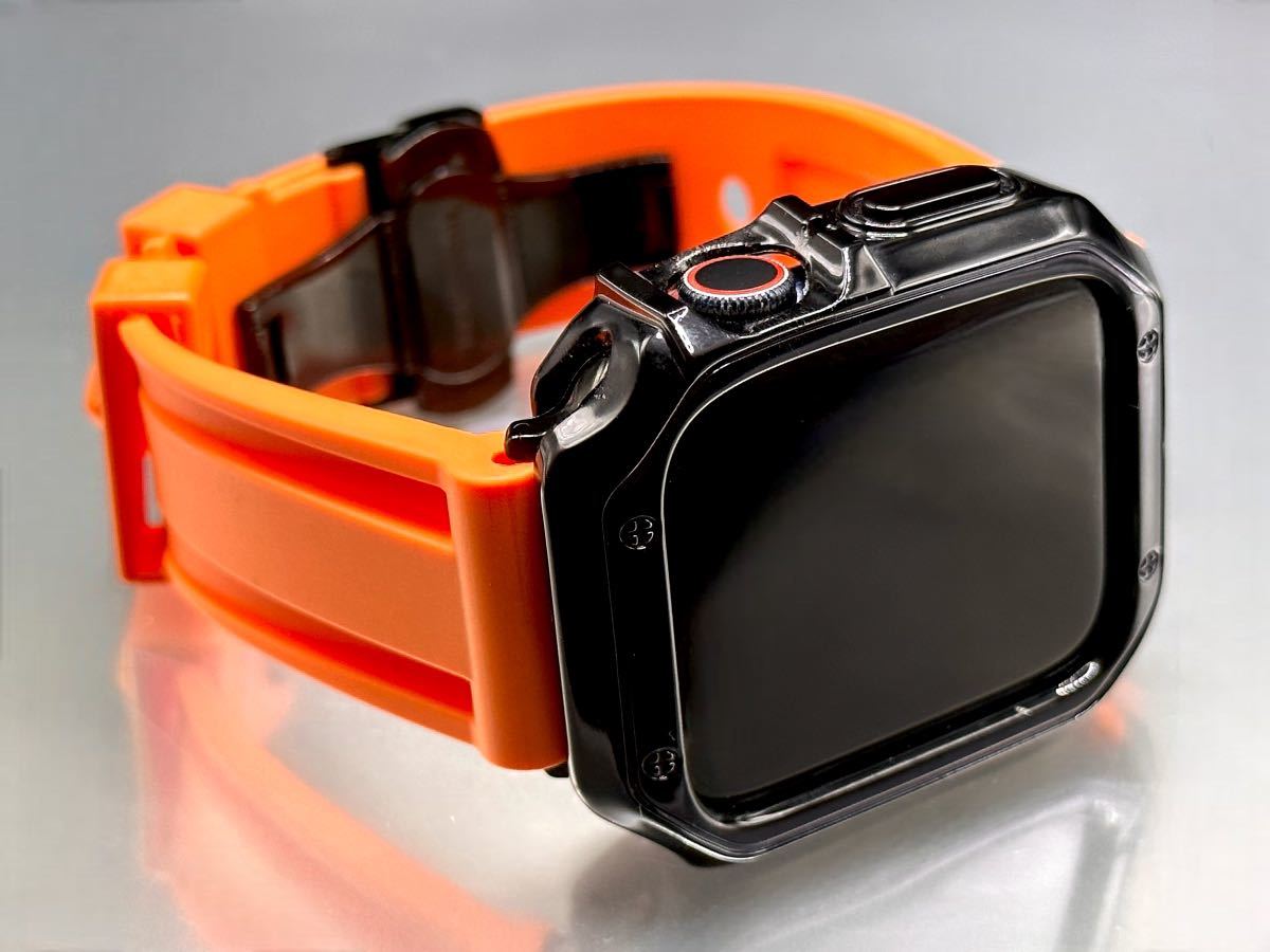 オレンジ&ブラック アップルウォッチバンド ラバーベルト Apple Watch カバー　ケース メンズ レディース 38mm40mm41mm42mm44mm45mm_画像2