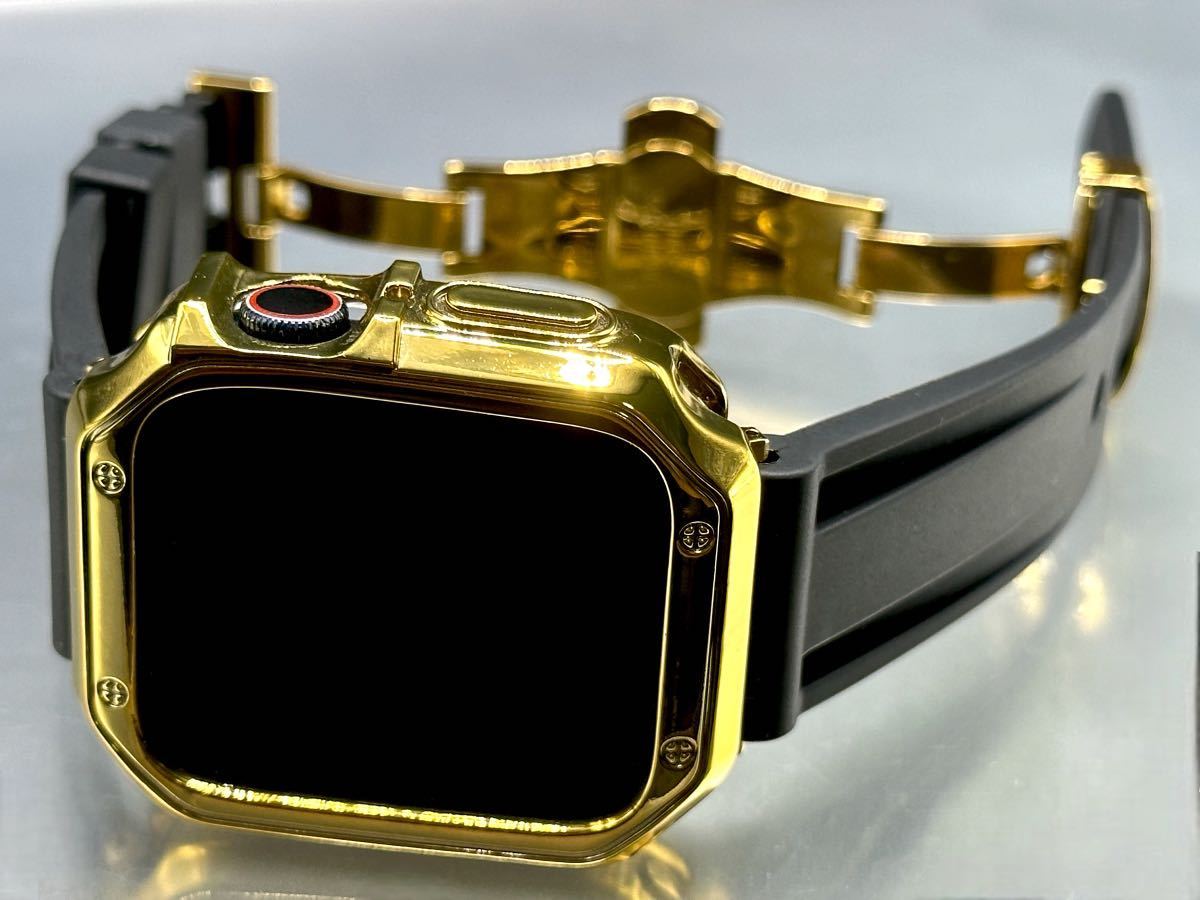 ブラック&ゴールド アップルウォッチバンド ラバーベルト Apple Watch カバー　ケース メンズ レディース 38mm40mm41mm42mm44mm45mm_画像3