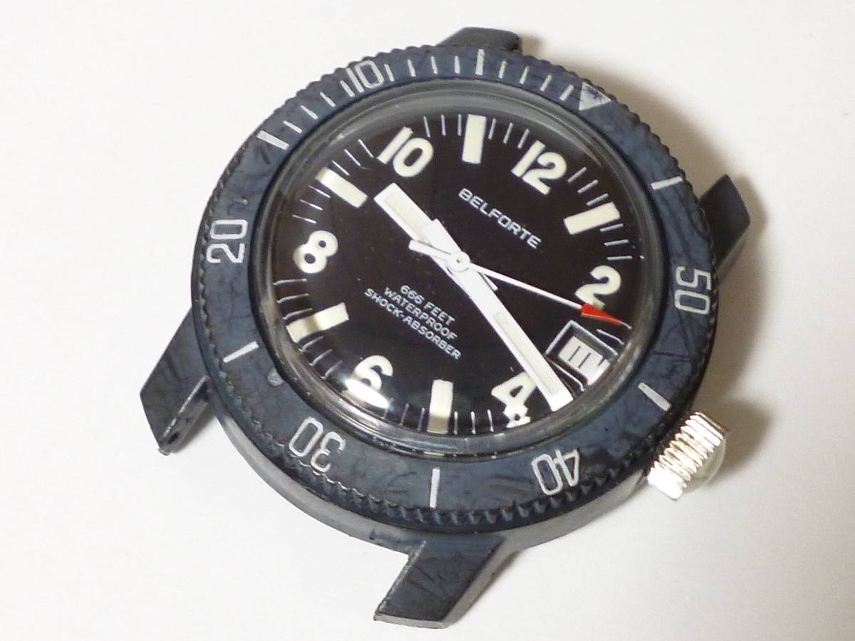 70's デュポン デルリン 一体型ケース BELFORTE ダイバーウォッチ 腕時計 手巻 ビンテージ スイス製 DUPONT DELRIN 666フィート防水 美品