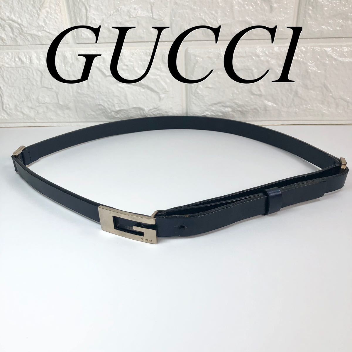 GUCCI グッチ ベルト 細ベルト レディース ネイビー ロゴ｜PayPayフリマ