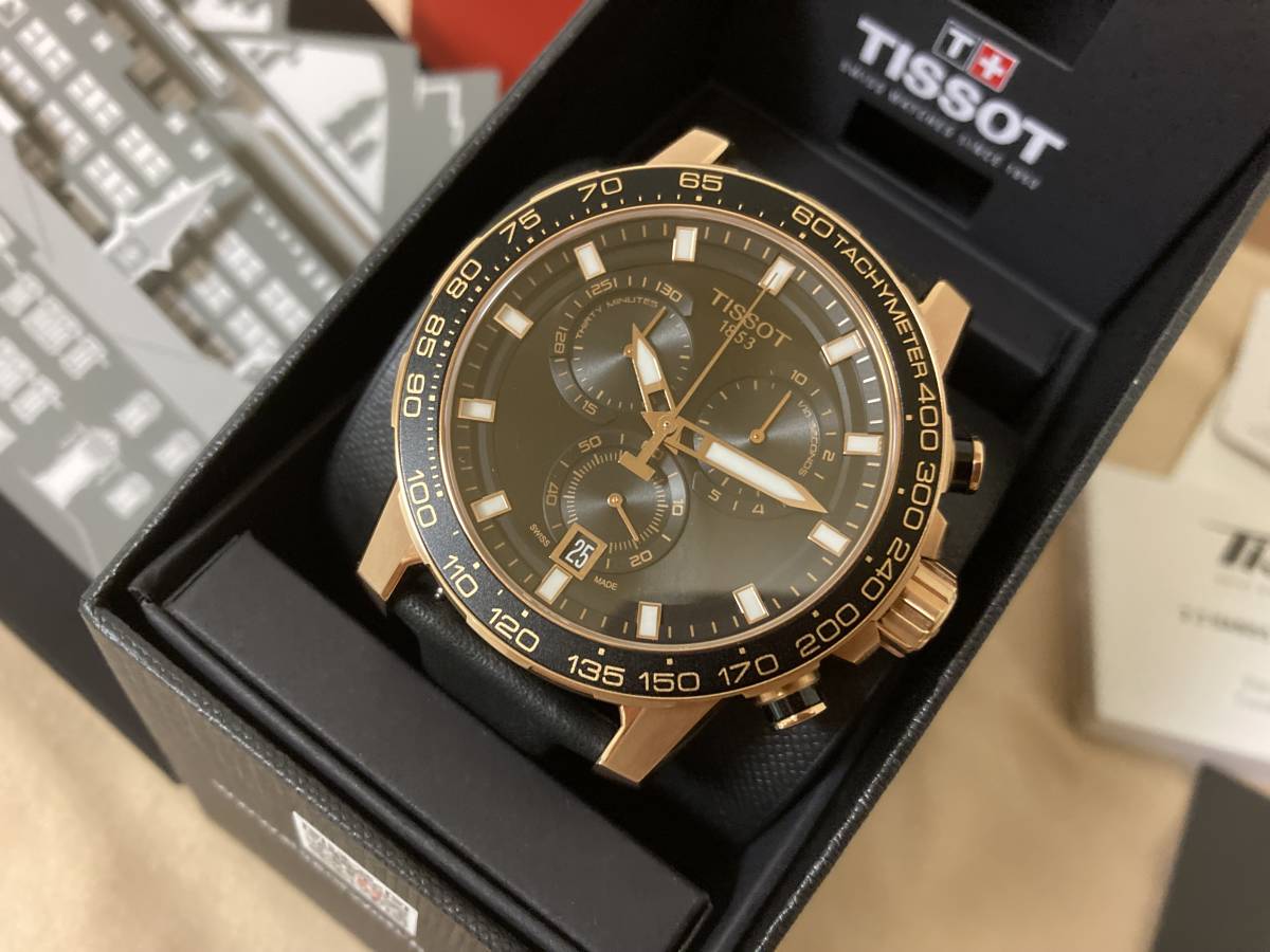 即決時おまけ 美品 TISSOT 正規品 ティソ スーパースポーツ クロノ ローズゴールド ブラックレザーバンド T1256173605100 ラグビーモデルの画像1