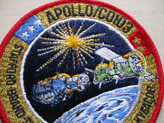 【送料無料】80s『アポロ・ソユーズ』Apollo-Soyuz刺繍ワッペン/ソビエトUSアップリケPATCH宇宙飛行士ロケットNASAスペースシャトル U3_画像2