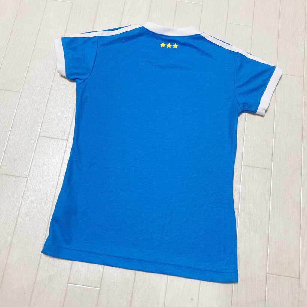 3534☆ adidas アディダス トップス 半袖Tシャツ スポーツ カジュアル カットソー レディース S ライトブルー 文字_画像2