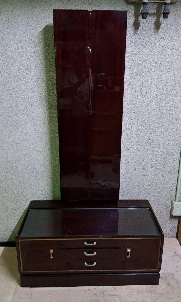 [ direct pickup ( higashi Osaka )* our company delivery limitation ] wooden dresser dresser three surface mirror Showa Retro width 91cm× depth 42cm× height 170cm