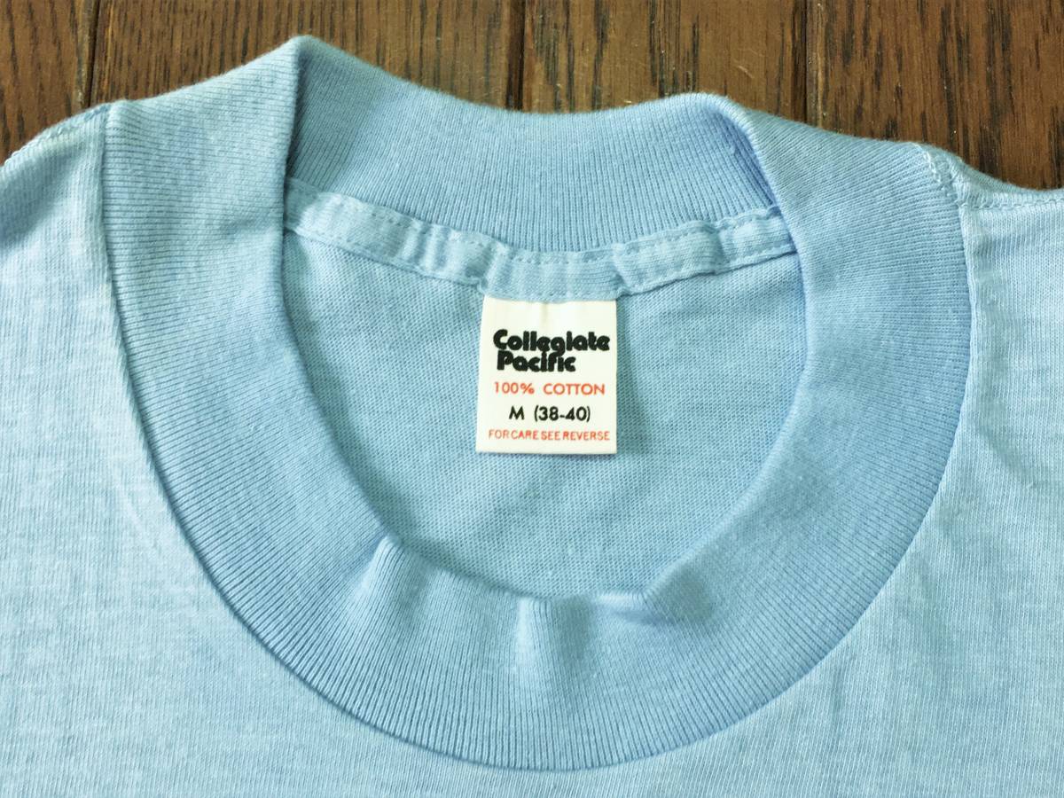 ヴィンテージ ８０ｓ Collegiate Pacific ＩＯＷＡ アイオワ大学 Tシャツ M 水色 カレッジ フロッキー プリント シングルステッチ ＵＳＡ製_画像4