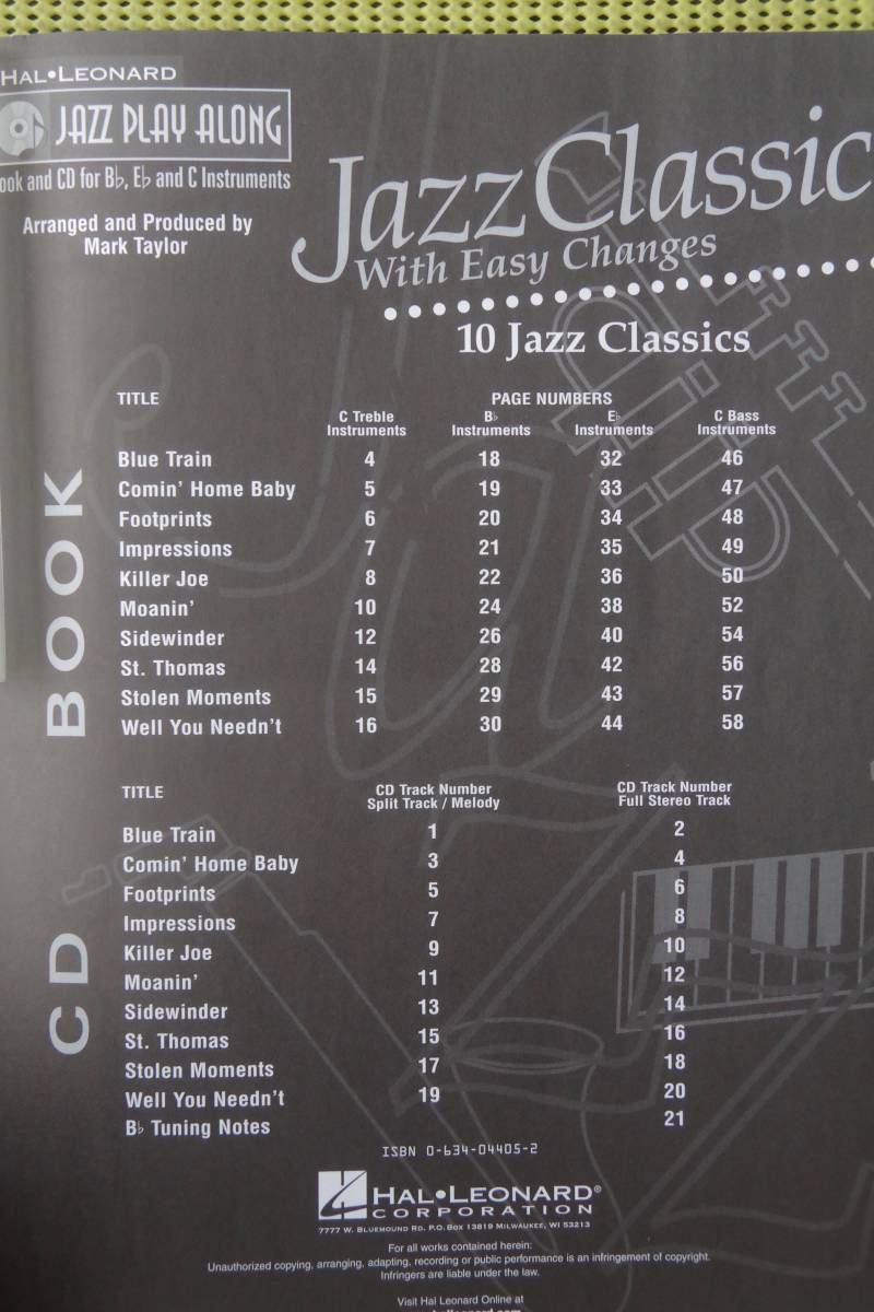 ジャズ・クラシックス JAZZ Classics with easy changes JAZZ PLAY ALONG サックス教則本+スコア Bb、Eb、C 未開封CD付 ♪良好♪ 送料185円_画像2