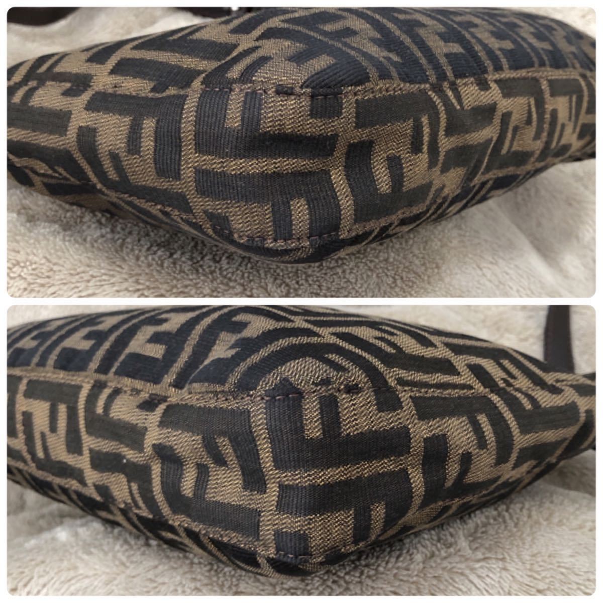 希少★美品 FENDI フェンディ ハンドバッグ マンマバケット ズッカ柄 ダークブラウン FF金具 ホーボーバッグ ワンショルダー ヴィンテージ