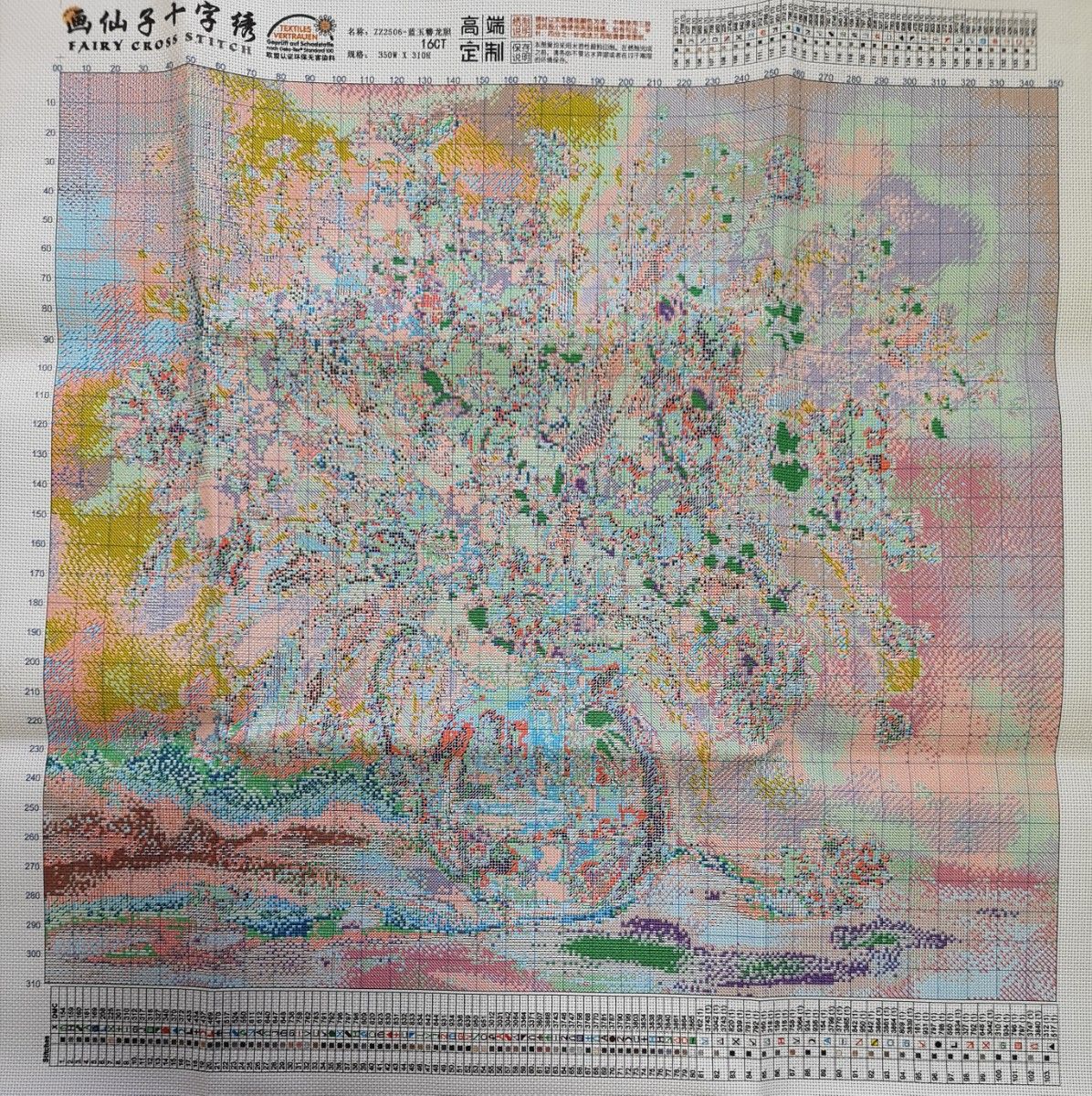 クロスステッチキット 藍染め (16CT、図案印刷あり)