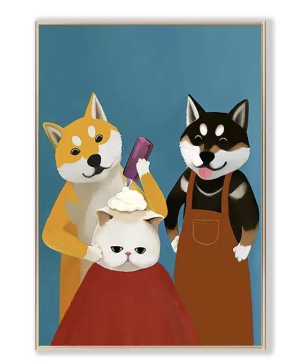 【最安保証】C564 犬マスター&されるがままのネコ　キャンバスアートポスター　50×70cm インテリア　ポップアート　雑貨　海外製　枠なし_画像1