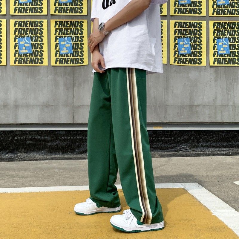 ジャージ パンツ L 緑 サイドライン ストリート 男女兼用 スウェット