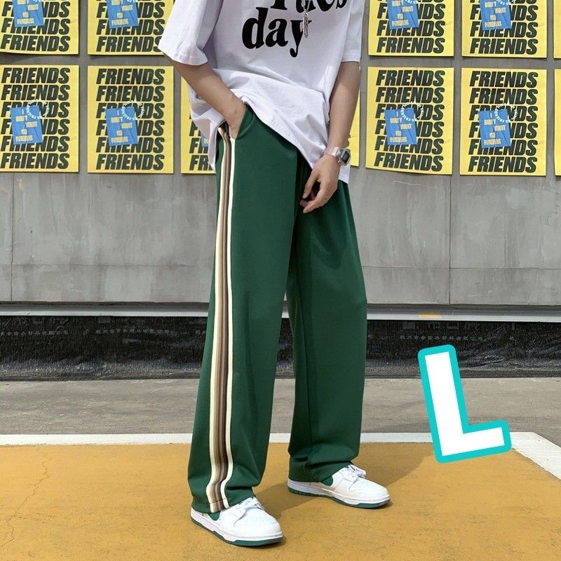 ジャージ パンツ L 緑 サイドライン ストリート 男女兼用 スウェット