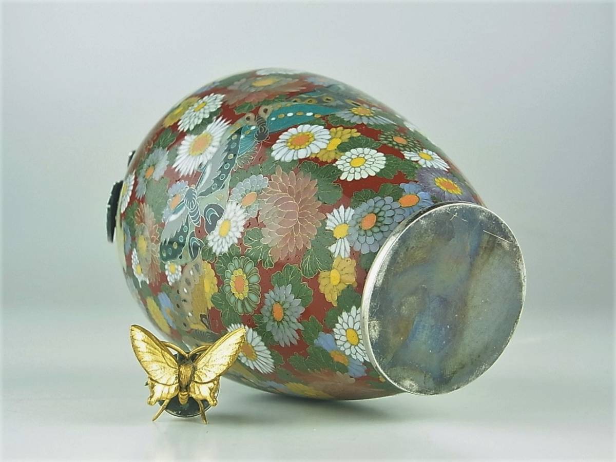 美術館級 明治時代 尾張七宝 極上の名品 黄金・純銀植線 明治細密工芸