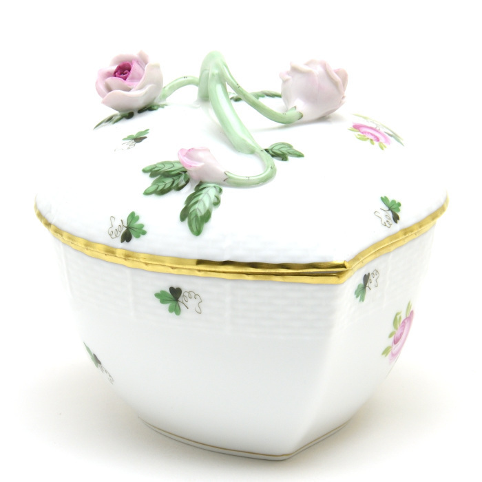 ヘレンド(Herend) ハート形小物入れ(L) 薔薇と枝飾り ウィーンの薔薇