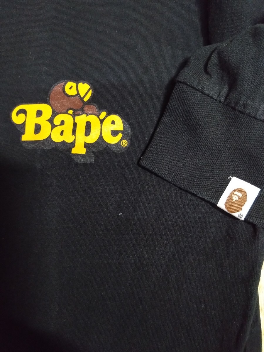 アベイシングエイプ　A　BATHING　APE　ロングＴシャツ　サイズM　長袖　黒　ベイビーマイロ　ロンT　エイプ　マイロ　APE　送料無料