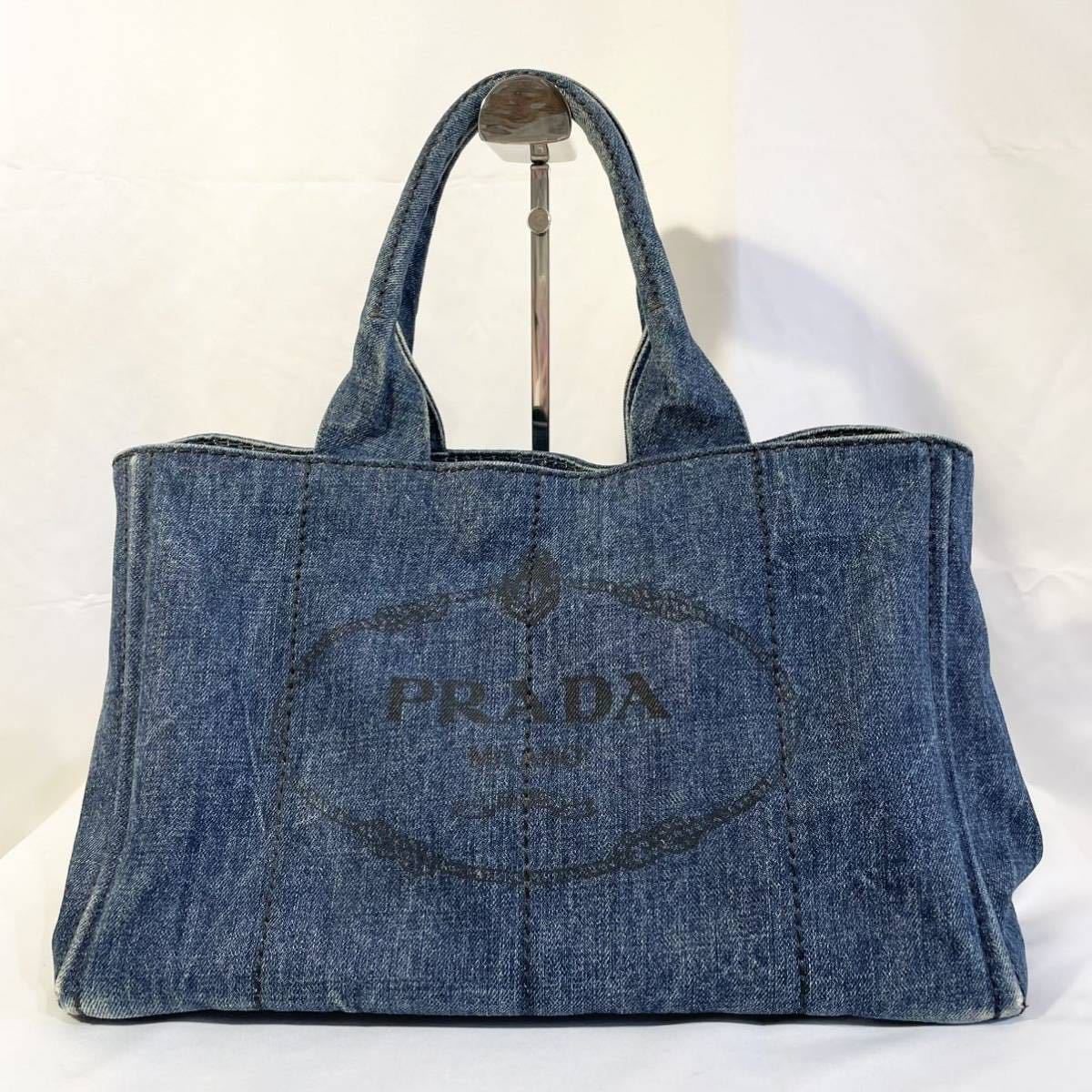 正規品 PRADA プラダ ハンドバッグ カナパ デニム インディゴ 三角ロゴ CANAPA デニムトートバッグ キャンバス