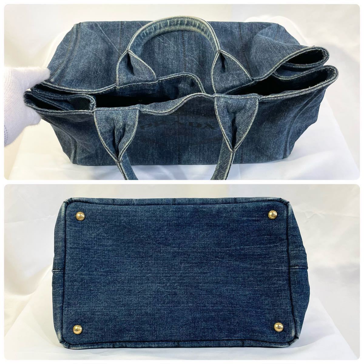 正規品 PRADA プラダ ハンドバッグ カナパ デニム インディゴ 三角ロゴ