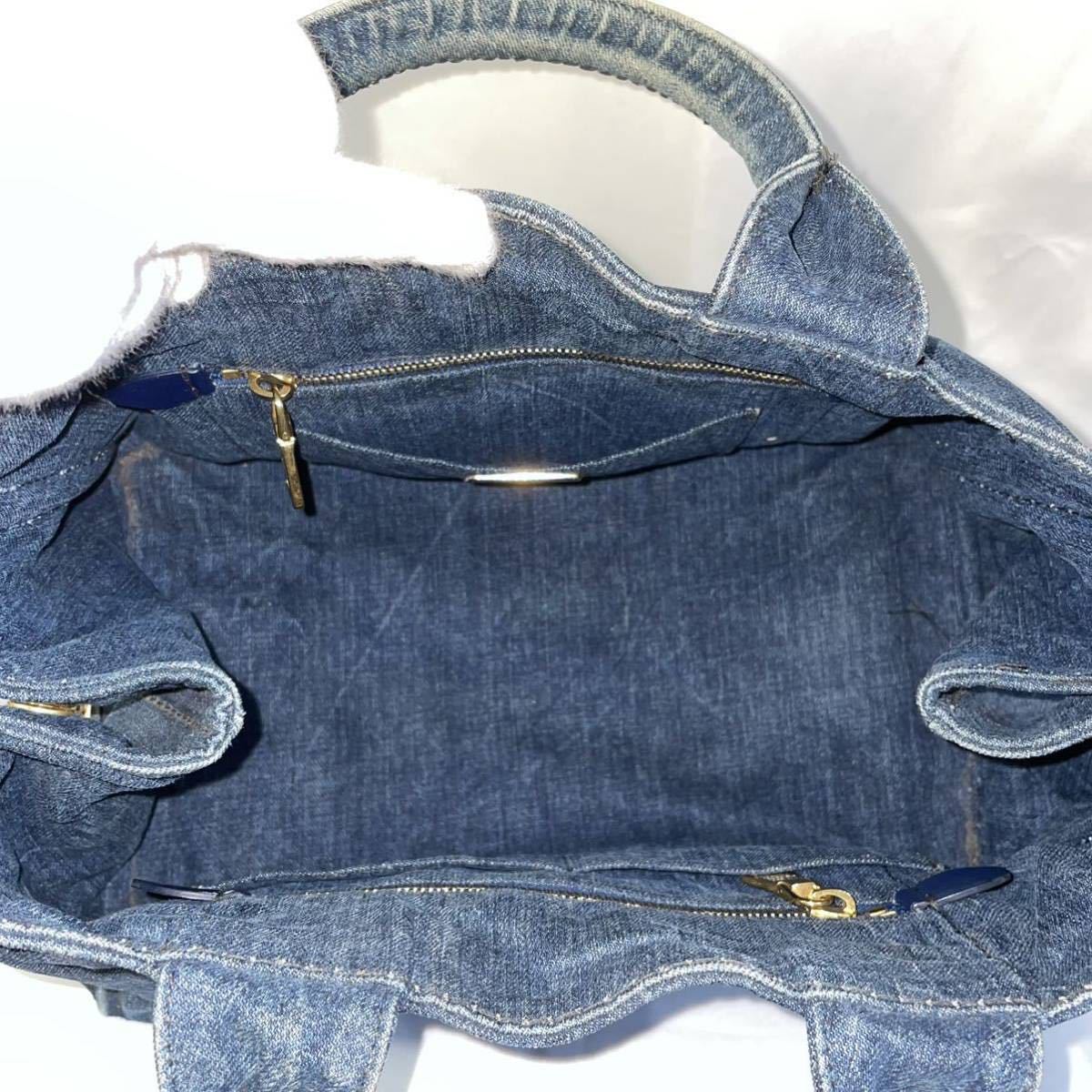 正規品 PRADA プラダ ハンドバッグ カナパ デニム インディゴ 三角ロゴ