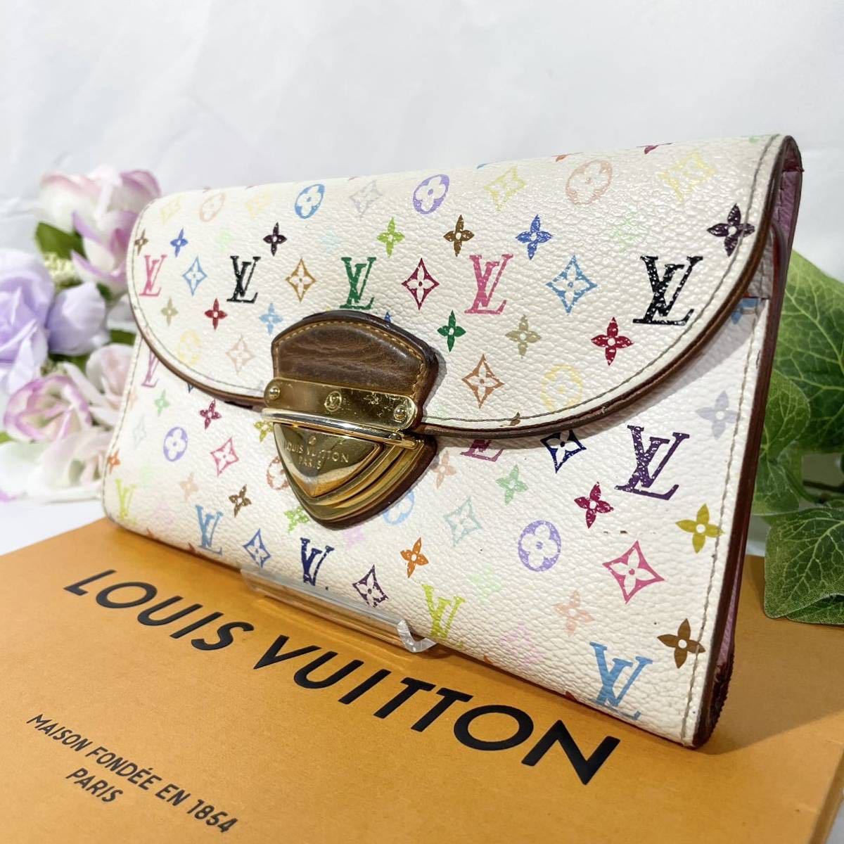 正規品 箱付き 保存袋付き ルイヴィトン LOUIS VUITTON 長財布 三つ折り モノグラム ポルトフォイユ ウジェニ マルチカラー 白 ホワイト