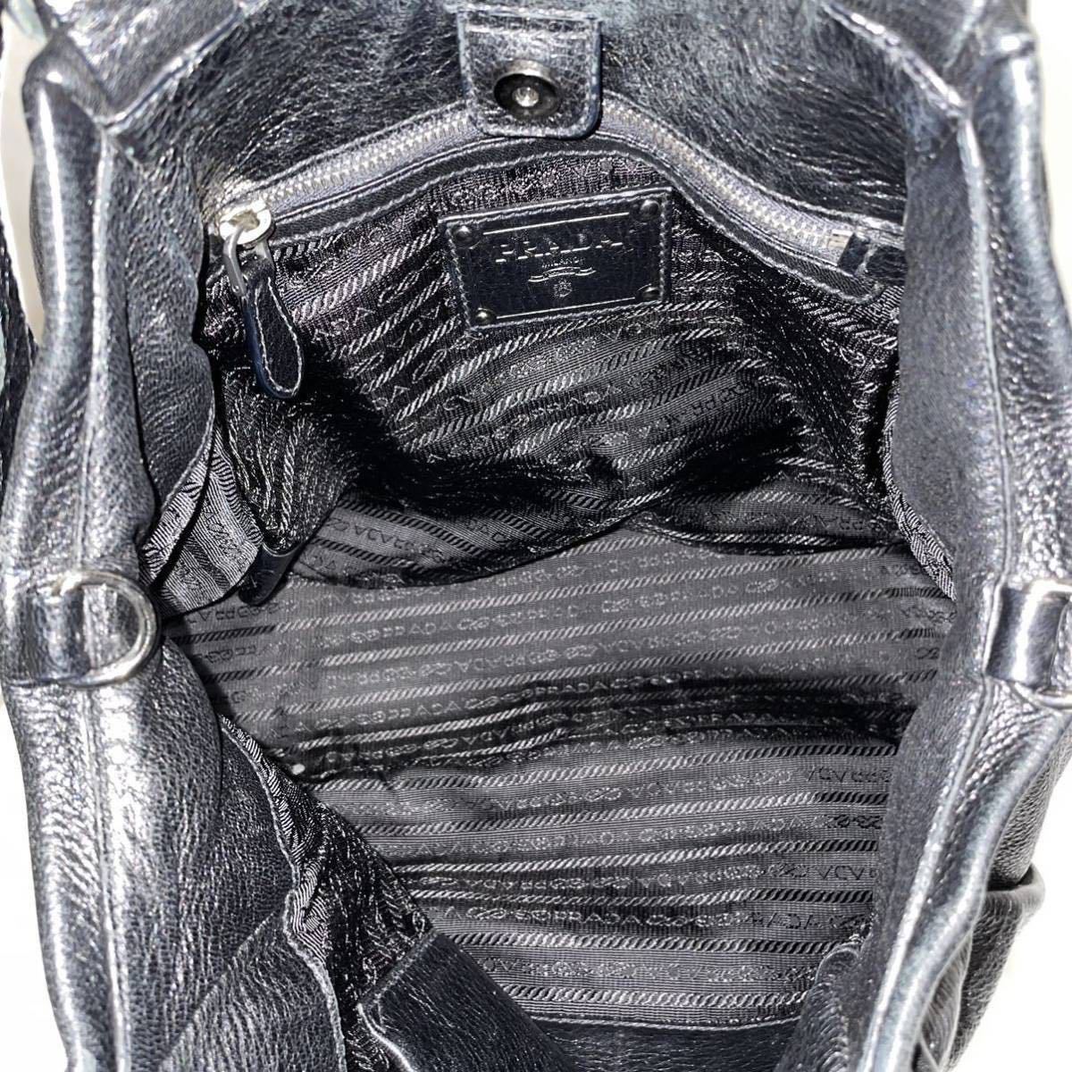 正規品 PRADA プラダ ハンドバッグ オールレザー 黒 ブラック 革 トートバッグ 肩掛け ビジネスバッグ レザータグ付き
