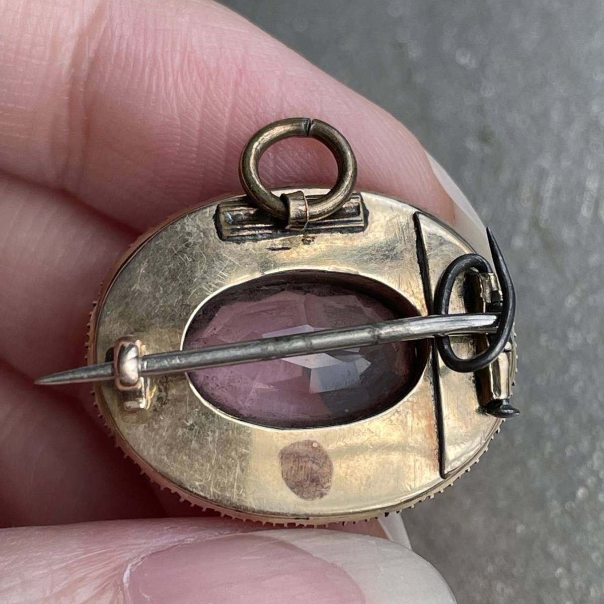 美品 一点物 9ct アメジスト シードパール ペンダント ブローチ 英国