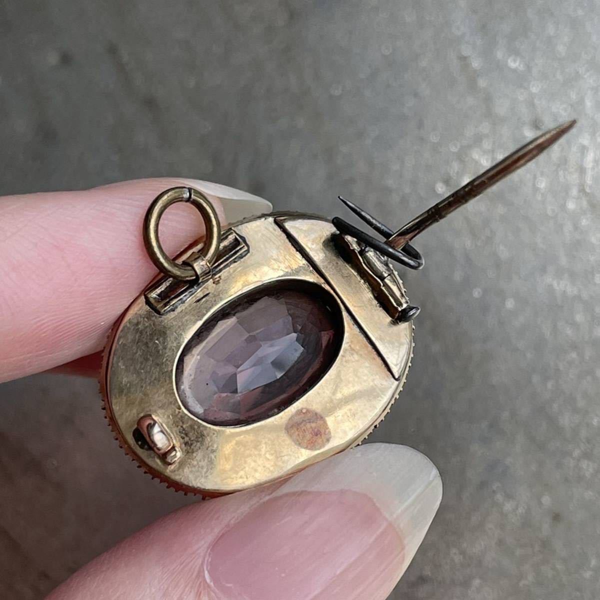 美品 一点物 9ct アメジスト シードパール ペンダント ブローチ 英国
