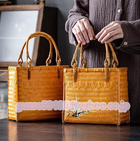 極美品 ★「夏最適　手竹編みバッグレトロなハンドバッグ竹かごバッグです_画像5
