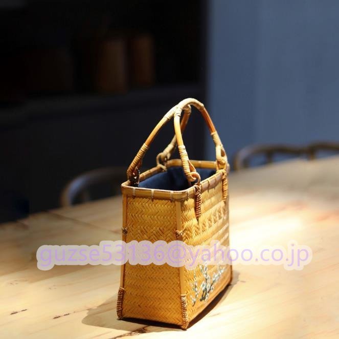 極美品 ★「夏最適　手竹編みバッグレトロなハンドバッグ竹かごバッグです_画像4