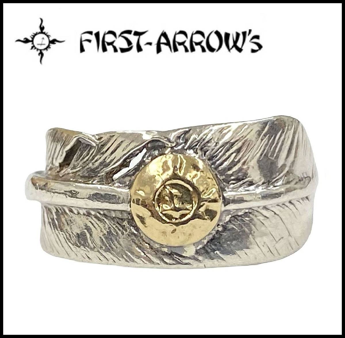 FIRST ARROW'S FIRST ARROWSファーストアローズ R-094 K18 ゴールド 太陽 ロゴ メタル シルバー 925 フェザー リング 指輪 9.5号 イーグル