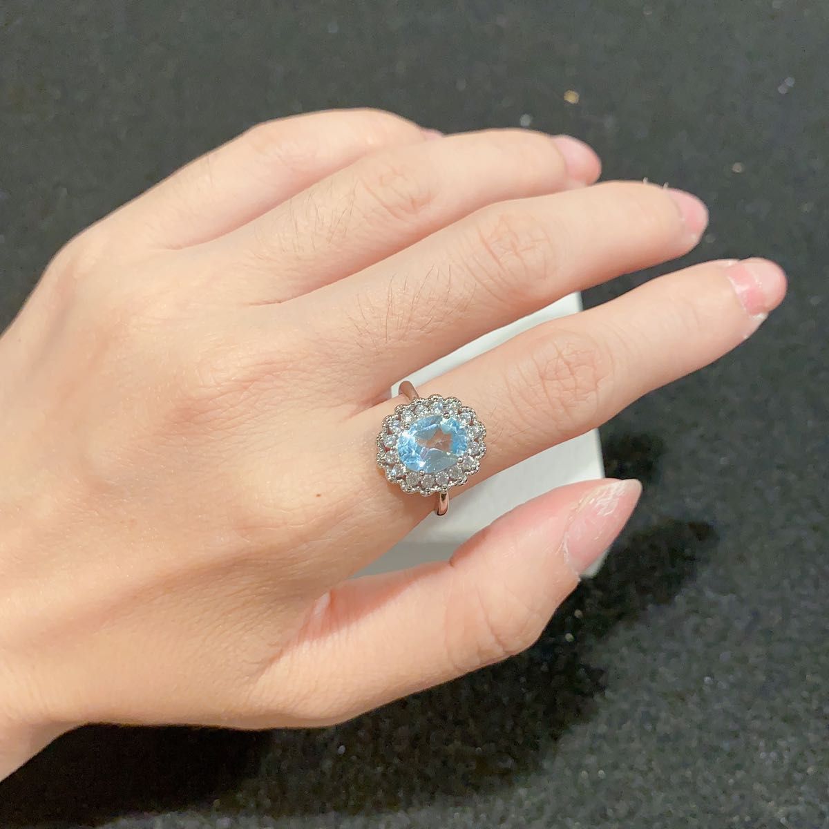 天然石】ブルートパーズ 大粒cz付きデザインリング 11月誕生石 知恵の