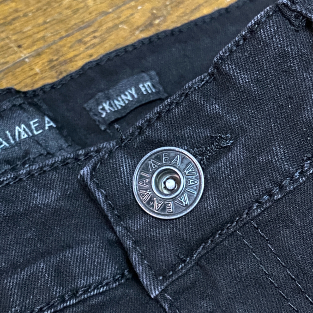 USA正規品 【W32】 WAIMEA ワイメア ストラップベルト付き ストレッチフィット Skinny スキニーパンツ 伸縮性あり ダメージ 黒 ペイズリー_画像3