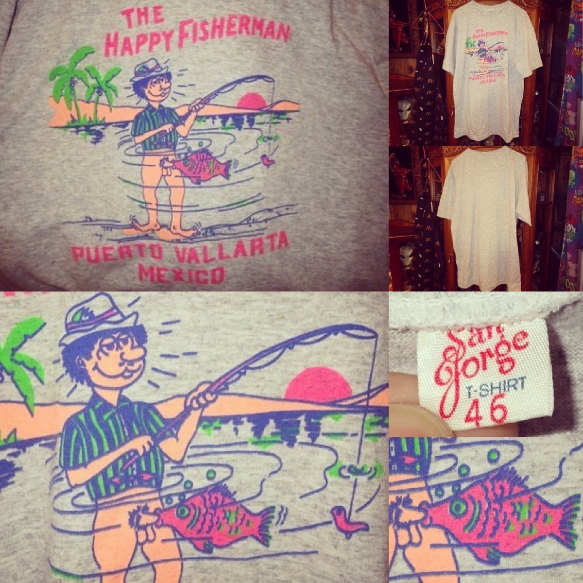 80’S★THE HAPPY FISHERMAN★Tシャツ★XL★ビンテージ★霜降りグレー★ジョーク★魚釣り★フィッシング★エロ★ギャグ★USA古着★セクシーの画像1