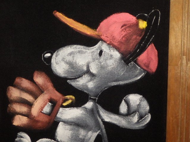 70'S☆スヌーピー☆野球☆ベルベットペインティング☆絵画☆SNOOPY