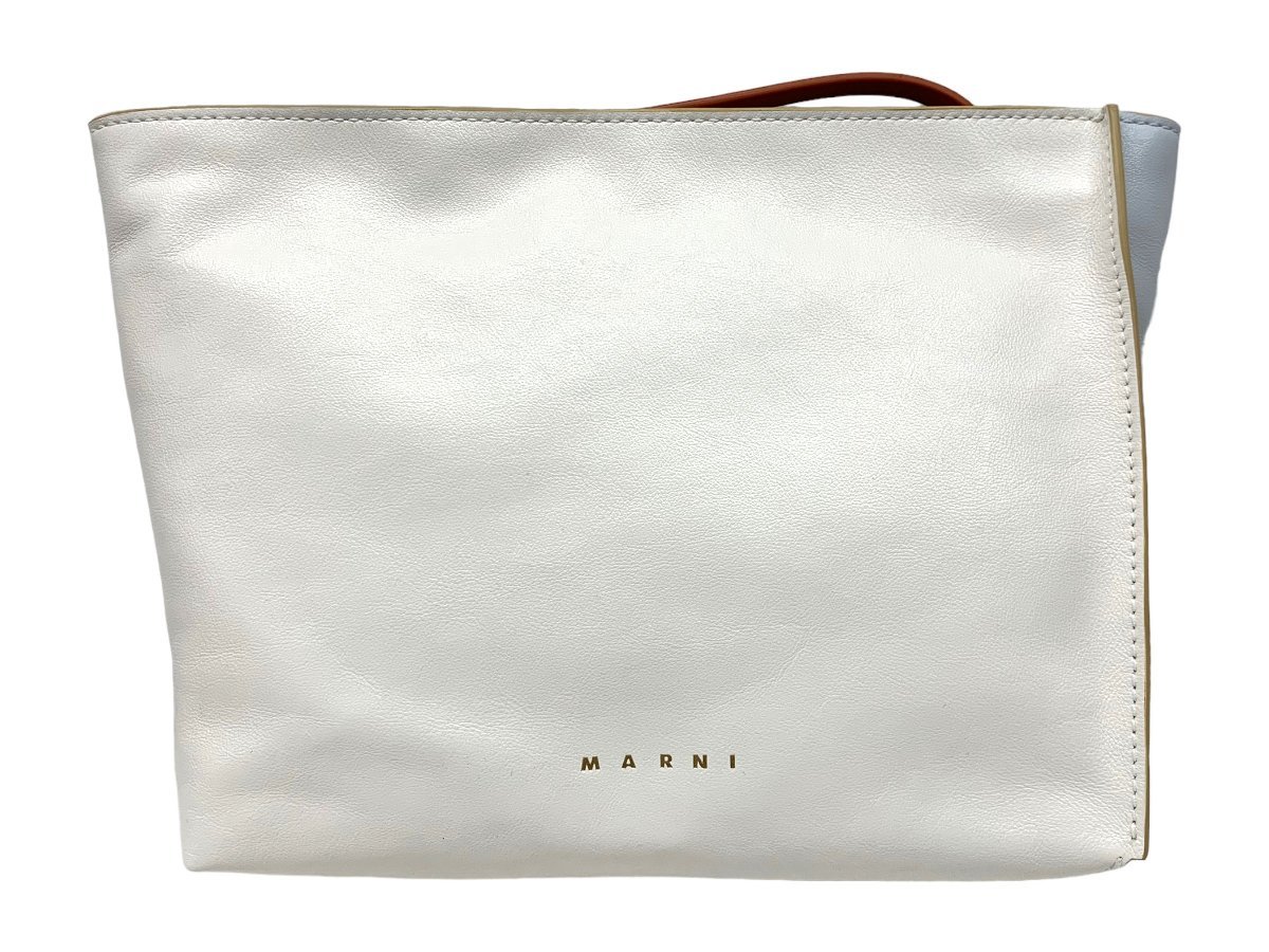 MARNI (マルニ) バイカラー クラッチバッグ レザー PHMO0030U0 P2644 ZO301 ホワイト ライトグレー レディース /036_画像1