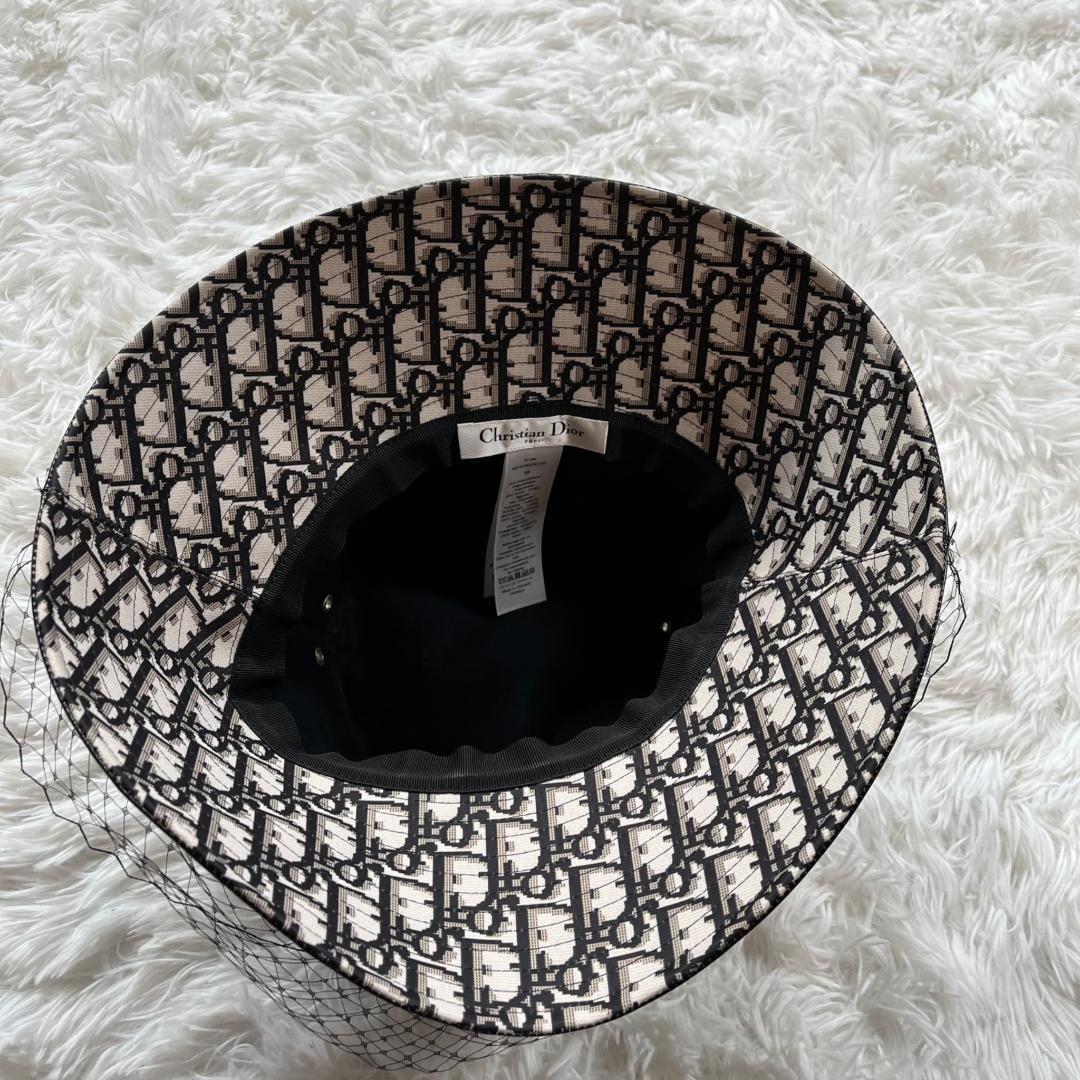 美品 Dior ディオール チュール付 バケットハット ブラック トロッター