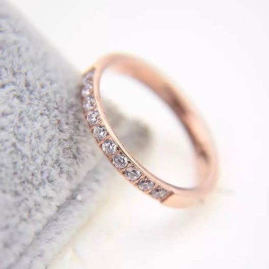  new goods titanium made 14 number AAA CZ diamond half Eternity ring pink gold 18KGP diamond ring rose present free shipping 