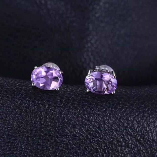 新品 天然石 アメジスト 大粒 1.4ct シルバー925 ピアス 刻印 有り