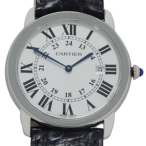 カルティエ Cartier 時計 メンズ ブランド ロンドソロ LM デイト クオーツ QZ ステンレス SS レザー W6700255 シルバー ブラック 磨き済み_画像2