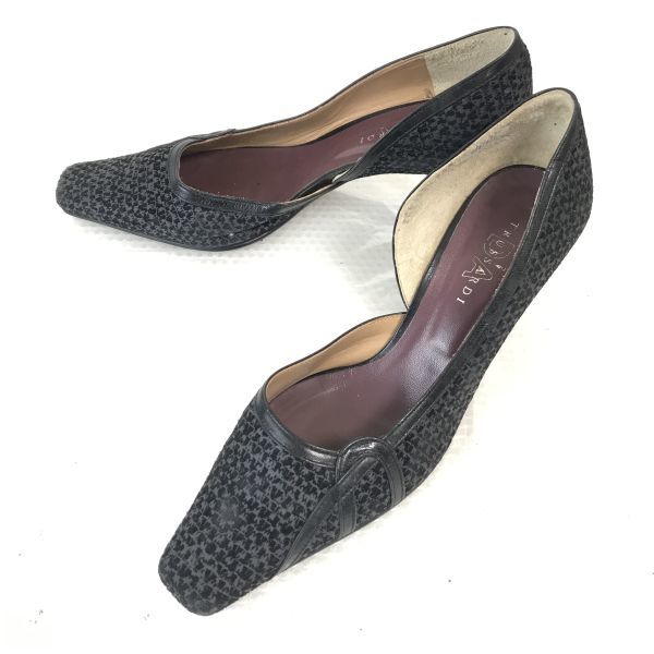 Made in Japan★トラサルディ/trussardi★千鳥格子柄/パンプス【23.5/黒/BLACK】Shoes/pumps◆Q-177