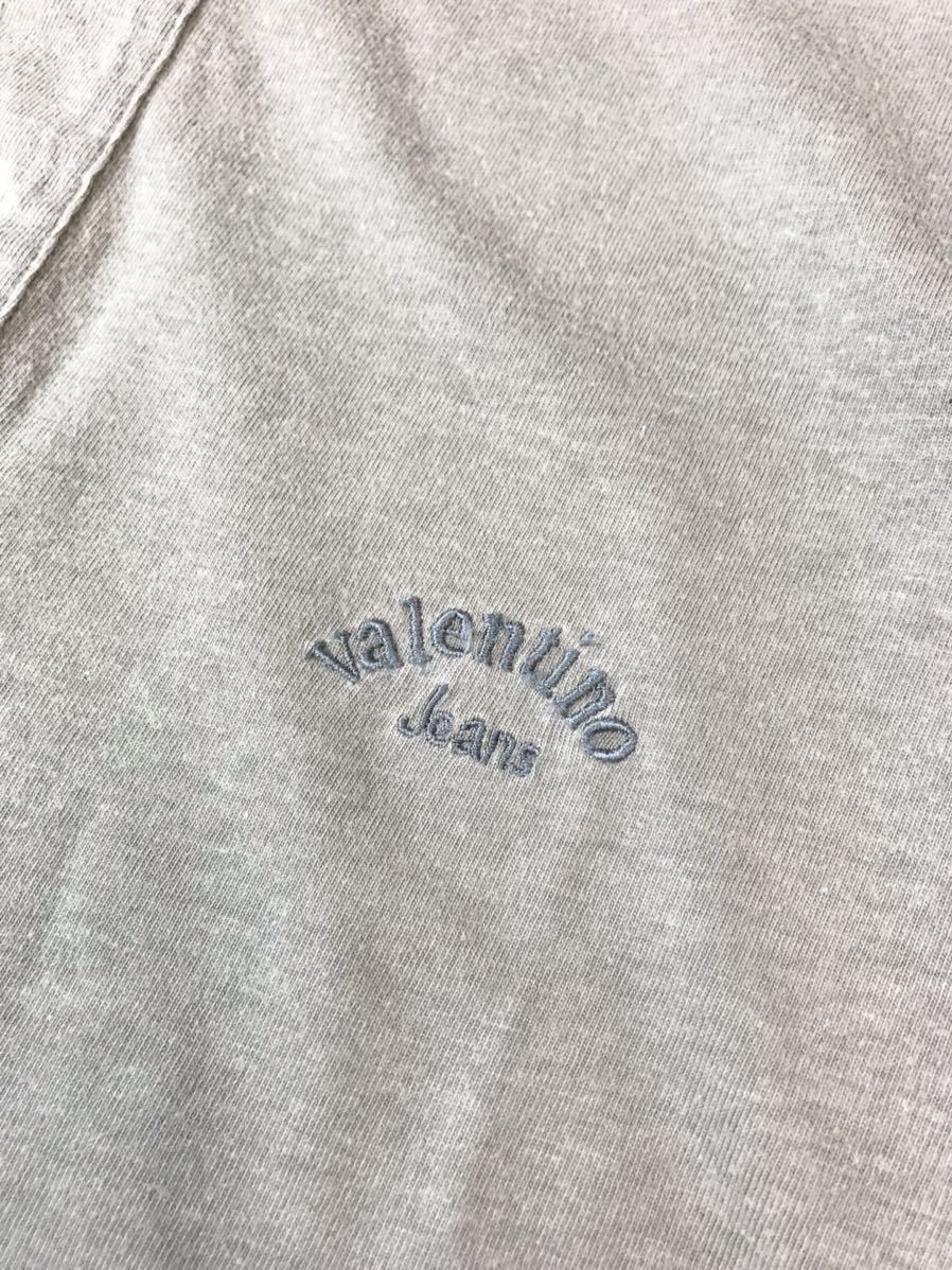 (D) VALENTINO ヴァレンティノ ヴィンテージ ロゴ刺繍 ヘンリーネック 半袖 Tシャツ L グレー_画像3