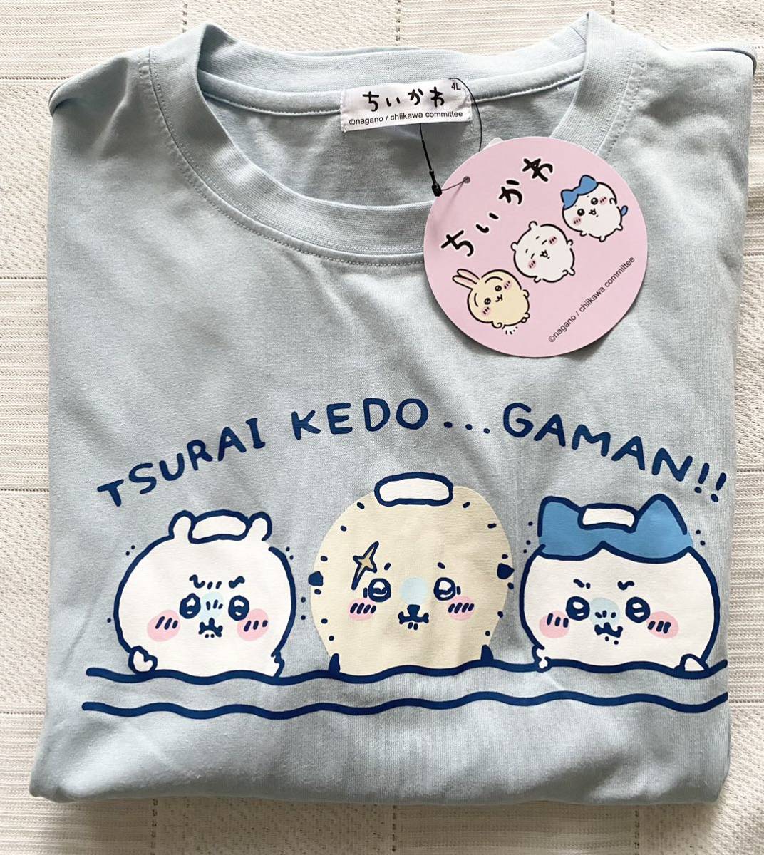 即決☆新品 レディース4L ちいかわ 半袖Tシャツ 水色 ハチワレ ラッコ