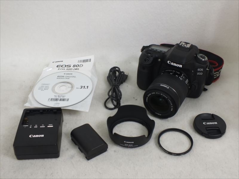 ♪ Canon キャノン EOS80D(W) デジタル一眼レフ EF-S 18-55 取扱説明書有り 中古現状品 230611G6122_画像1