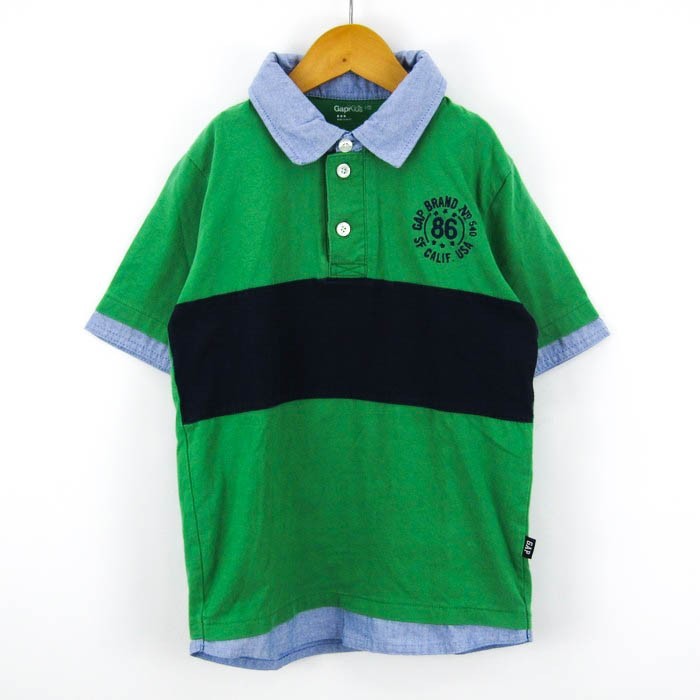 ギャップキッズ 半袖デニムシャツ 重ね着風 ポロシャツ ボーダー 男の子用 110サイズ 緑青 キッズ 子供服 GAPKIDS_画像1